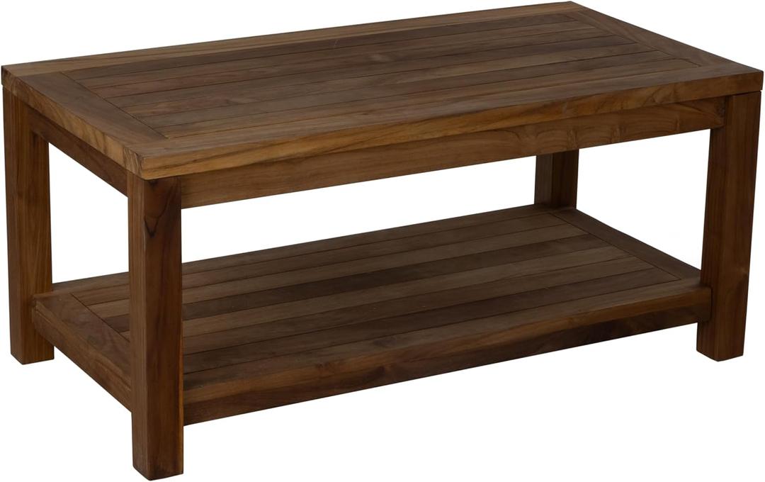 Teak Wood Coffee Table with Storage - Teak Oil Finished Indoor & Outdoor Furniture for Deck, Porch, Balcony, Living Room, Bedroom & Backyard (36" D x 18" W x 16" H)