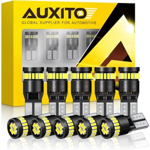 AUXITO 194 LED Light Bulb 6000K White 168 2825 W5W T10 Wedge 24-SMD 3014 Chipsets LED Replacement Light Kit Error Free for Car Interior Dome Map Door License Marker Lights, Pack of 10