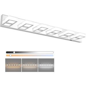 Ralbay Modern Chrome Bathroom Vanity Lights 5 Color Temperature 6 Lights Dimmable Acrylic Modern LED Bathroom Vanity Lighting Fixtures Chrome (40.4 inch)