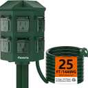 Outdoor Power Strip Waterproof, 25 FT Heavy Duty Extension Cord, 6 Grounded Outlets for Graden and Yard Decorations, 15A/1875W, ETL Listed