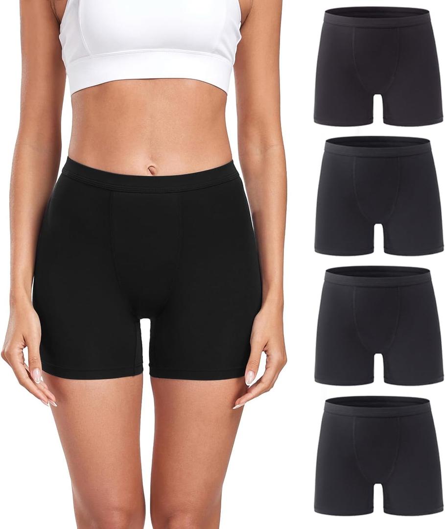 wirarpa Women's Modal Boy Shorts Panties Soft Microfiber Boxer Briefs Underwear 4 Pack (Black, XXXL)