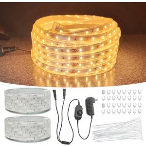 2Pack 50ft LED Rope Lights Outdoor Waterproof, 12V Dimmable Strip Light, Flexible LED Rope Lighting 3000K for Bedroom, Living Room, Backyard, Indoor Outdoor Decor (100FT, Warm White)