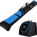 Ski Bag and Boot Bag Combo, Padded Skis Bag for Air Travel, Safety Reinforce Ski Carrier Bag Fits for Skis Up to 200 CM and Boots Up To Size US13, Water- resistant Ski Travel Bag (Black & Blue)