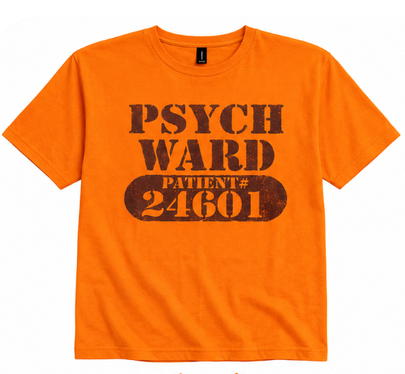 Psych Ward Escaped Mental Patient Halloween Costume T-Shirt (Orange, XL)