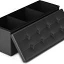 LITZFUR 43 Inches Folding Storage Ottoman Bench, PU Leather Storage Chest, Footrest Padded Seat for Bedroom and Hallway, Holds up to 660 lbs, Black