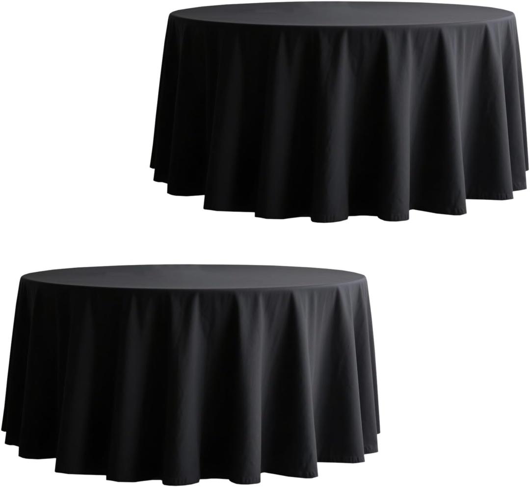 2 Pack Round Tablecloth 120 Inch Black Table Cloths for Circle Tables,Polyester Fabric Washable Table Cloth Cover for Wedding Reception Banquet Birthday Party Buffet Restaurant