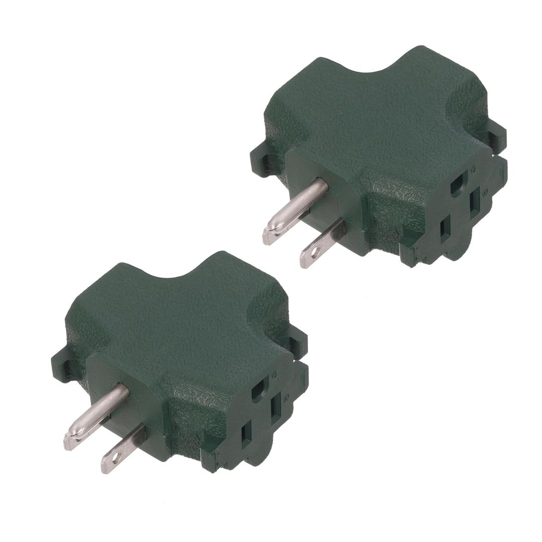 GOMEN 3-Outlet Grounding Adapter, Heavy Duty 3 Way Plug Adapter, ETL Listed Grounded Power Tap, 3 Prong Outlet Splitter (Green, 2 Pack)