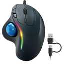 Wired Trackball Mouse with RGB Lighting, Ergonomic Thumb Control to Reduce Muscle Strain, 5 Adjustable DPI, Dual USB-C & USB-A Connectivity, Compatible with PC, Laptop, Mac, Windows-Blue