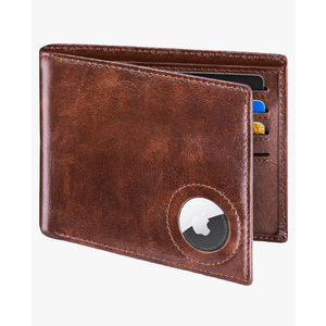 Slim Leather Wallet for Men Airtag Hidden, Large Bifold Mens Wallet RFID Blocking with ID Windows, Credit Card Holder for Men Wallet
