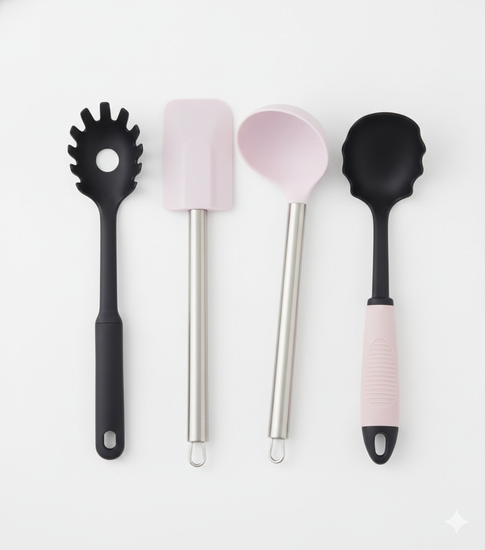 4 Pack of Kitchen Utensils, Silicone and Stainless Steel
