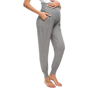 Maternity Pants Lounge Workout Joggers Track Cuff Over The Belly Sweatpants Stretchy Pregnancy Pajama Pants (Gray, XL)
