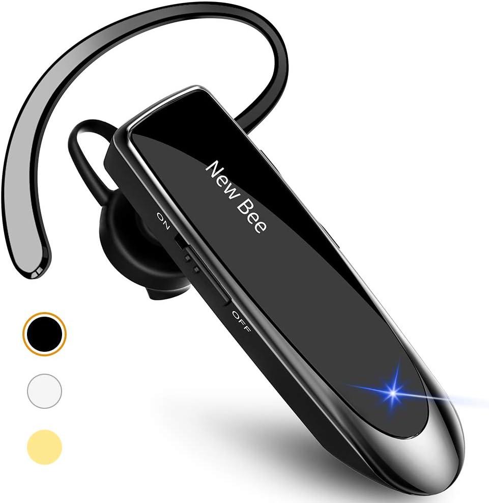 New Bee Bluetooth Earpiece V5.0 Wireless Handsfree Headset with Microphone 24 Hrs Driving Headset 60 Days Standby Time for iPhone Android Samsung Laptop Trucker Driver (Black)