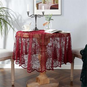 Red Lace Tablecloth Embroidered Elegant Floral Patterns Table Cloth Round Overlay Table Cover for Wedding Party Holiday Long Dinner Home Decor(Round-75, Red)