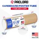 5" x 18" Reinforced Kraft Paper Mailing Tube, Pack of 1 Tube with 2 Caps Secure USPS Approved Cardboard Poster Mailer for Shipping and Storing of Prints, Artwork, Posters, or Documents