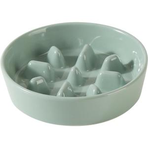 Havniva Ceramic 0.9 Cup Dog Bowl Slow Feeder, 6.1inch Slow Pet Food Dish for Small Dog and Cat, Stop Bloat, Preventing Choking(Single Bowl, Light Green)
