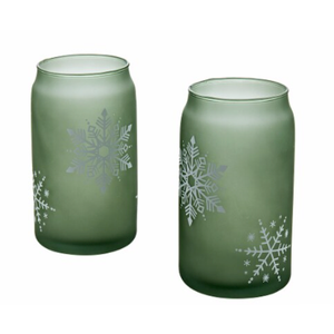 Tabletops Gallery 2 Piece Snowflake Soda Can Glass Set - Green