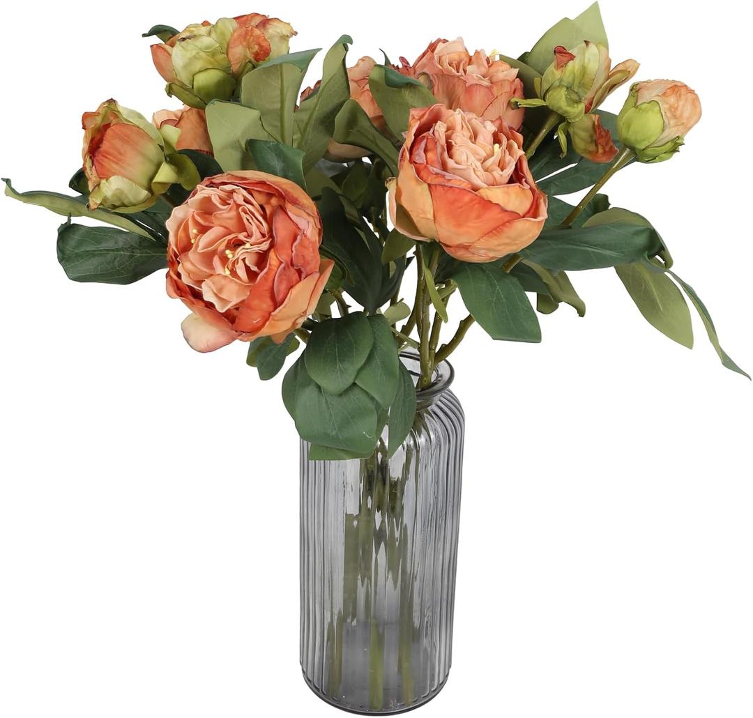 IPOPU Orange Flowers Artificial Peonies 5PCS 10heads Vintage Fake Peonies 20.47" Orange Fake Flowers for Wedding Bouquets Centerpieces Bridal Shower Party Home Flower Arrangement Decorations