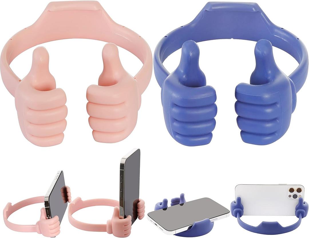 Honsky Cell Phone Stand Holder 2-Pack,Thumbs Up Lazy Phone Stand,Universal Adjustable Flexible Dock for All Phones & Tablets,Cute Stocking Stuffer Gift for Teen Girls,Flag Blue/Pink (for 4"-10")