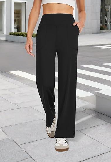 Wide Leg Pants Woman High Waist Yoga Pants with Pockets Loose Stretch Dress Work Sweatpants Casual Lounge, XL