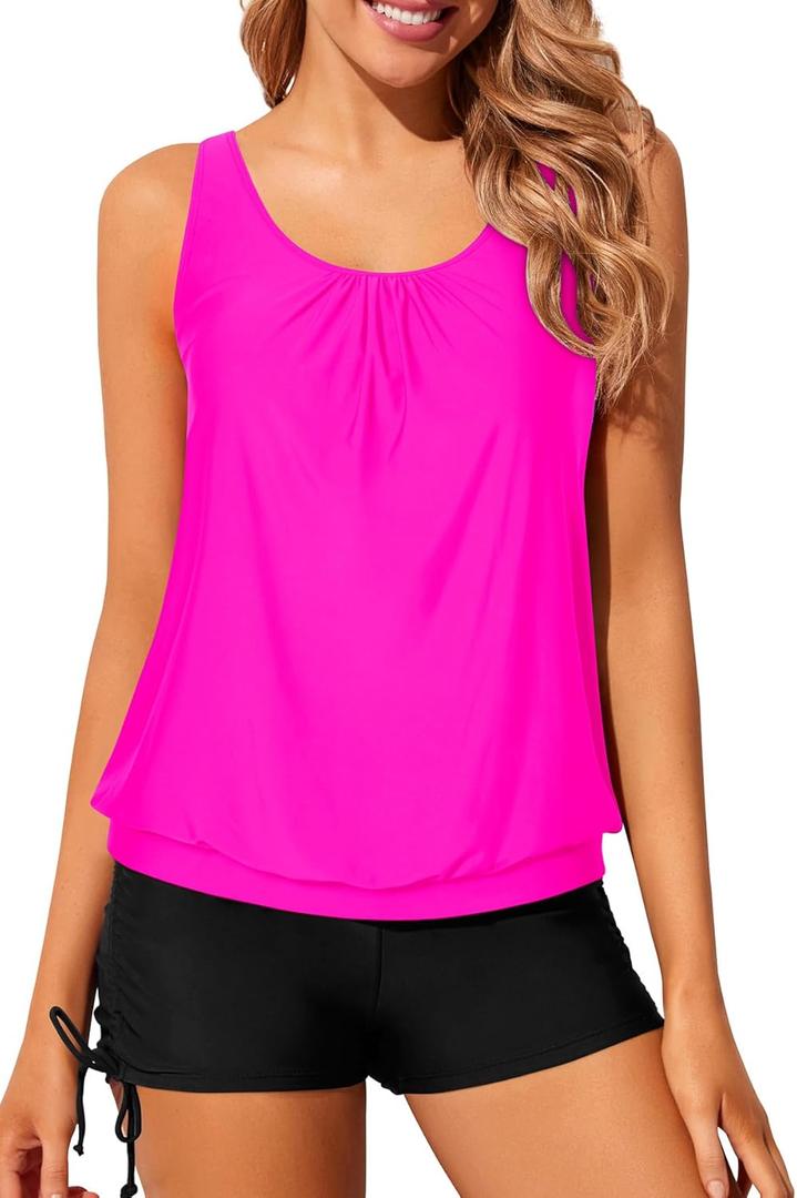 Yonique Blouson Tankini Swimsuits for Women 2 Piece Bathing Suits Tops with Boyshorts Modest Loose Fit Swimwear 18Plus