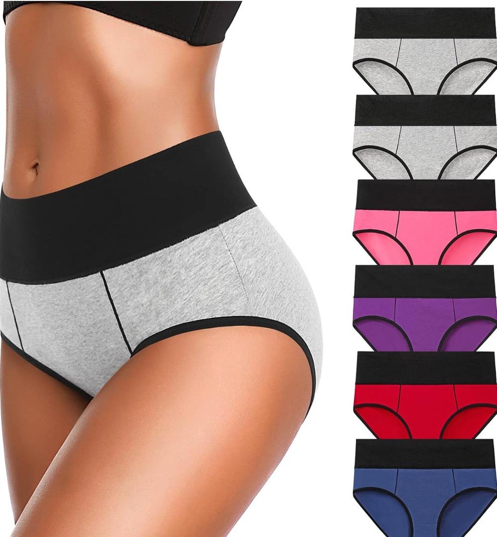 Eiggam Underwear for Women Cotton High Waist Panties Full Coverage Briefs Soft Strech Ladies Breathable Panties-Multi Pack 6 Pack XL