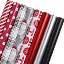 LaRibbons Christmas Wrapping Paper Rolls, 30Inch  10Feet, 8 Rolls: 200 sq.ft.ttl, Santa/Stripes/Plaid/Classic Matte Red Gift Wrapping Paper Bundle for Xmas, Holiday, Celebration, Season Party