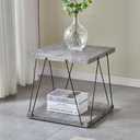 Btrpily Wooden Coffee Table - Modern Marble Coffee Table Contemporary, Stylish, High-End Furnishing for Your Living Room (Grey Marble, Square)