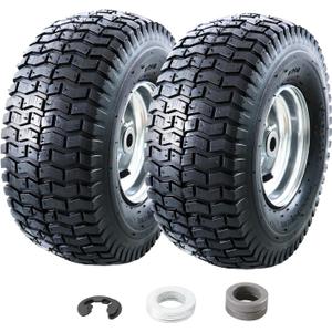 MZREXN 15x6.00-6 Lawn Mower Tires and Wheel Assembly, Front Tires Replacement, Compatible with John Deere & More Riding Mowers, 4 Ply Pneumatic, 3" Centered Hub, 3/4" Bearings, 2PCS