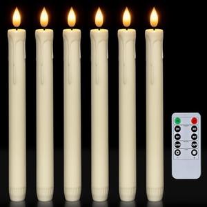 Homemory 5 Pcs Flameless Taper Candles with Remote, Timer, Dimmer, Ivory Battery Operated CandleSticks with Flickering Light, Plastic Led Window Candles, 9.6 Inches for Halloween Christmas Decoration