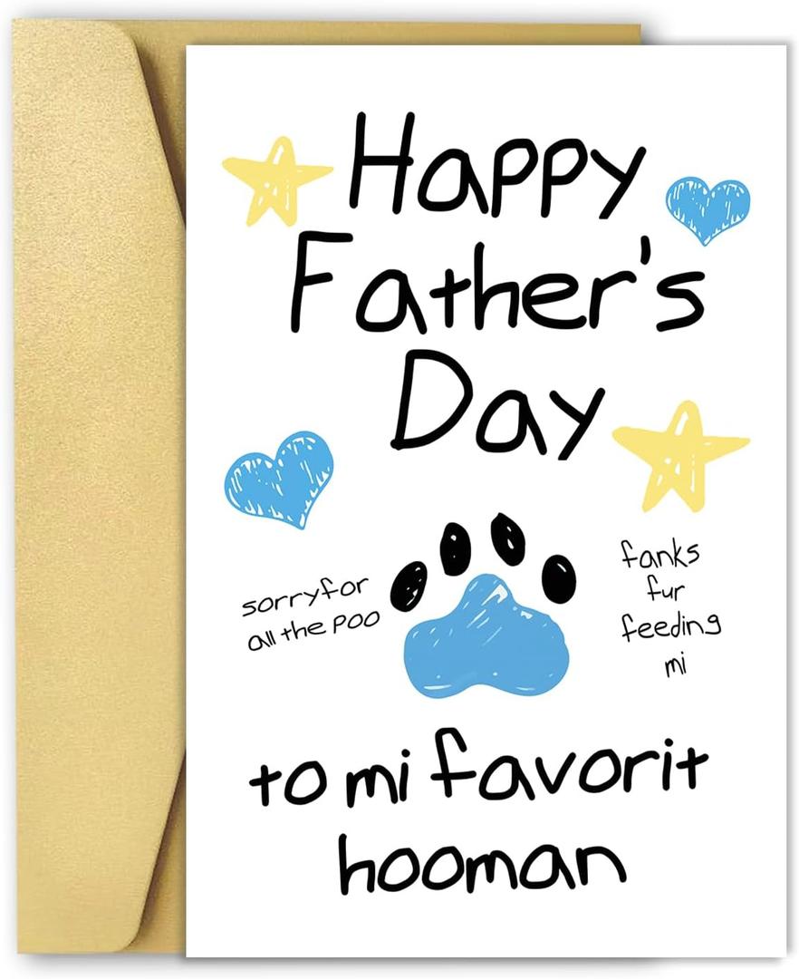 2 x OJsensai Cute Pet Fathers Day Card, Happy Fathers Day Gift from Cat Dog, Lovely Gift Ideas for Pet Lovers Owners