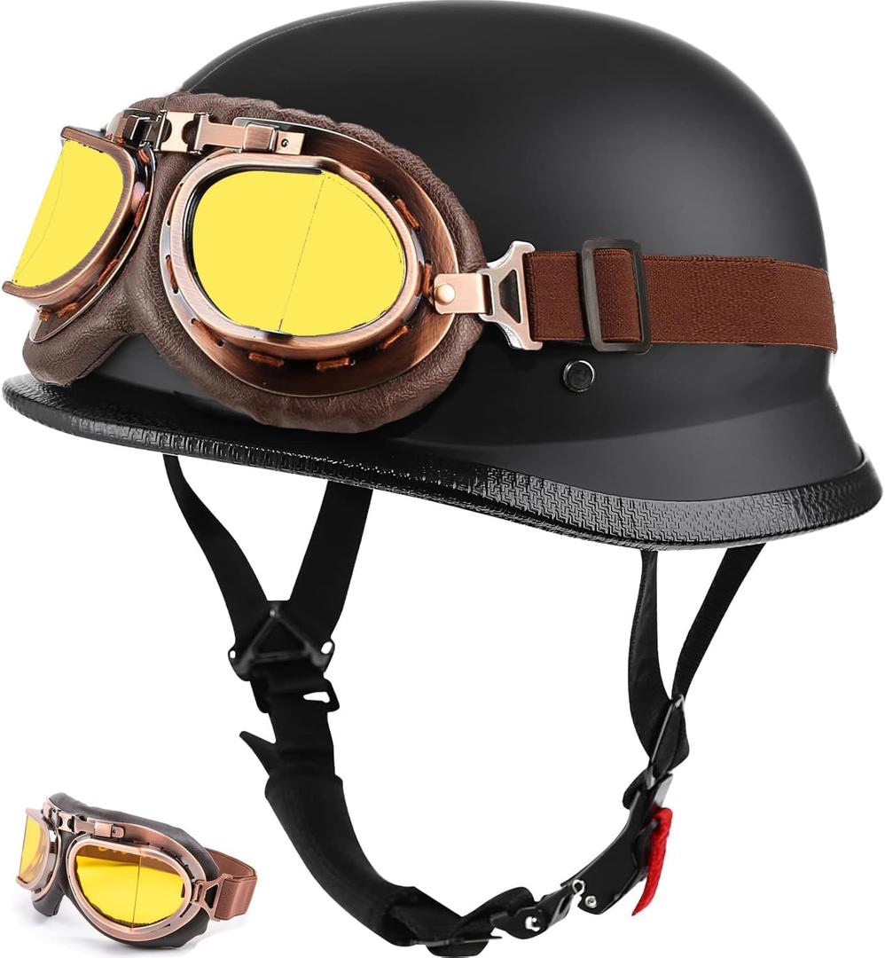 Half Motorcycle Helmet Halfs Shell Helmet German Style Motorcycles Helmets (Black, M)