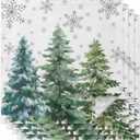 Green Christmas Tree Cloth Napkins Set of 4, Holiday Napkins for Baby Shower, Xmas Tree Grey Snowflake Washable Reusable Dinner Napkin for Cocktail Wedding Party, 20 x 20 Inch