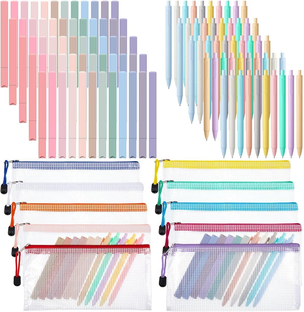 120 Pcs Bible Journaling Kit Bible Highlighters and Black Gel Pen Include 60 Highlighters 50 Black Gel Pens and 10 Pencil Pouches Aesthetic Book Annotation Kit Church Gifts for School Study