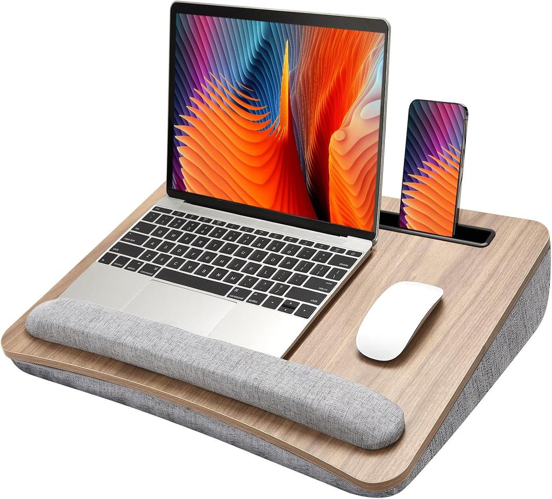 HUANUO Laptop Lap Desk with Cushion, Fit up to 17" Laptops, Woodgrain
