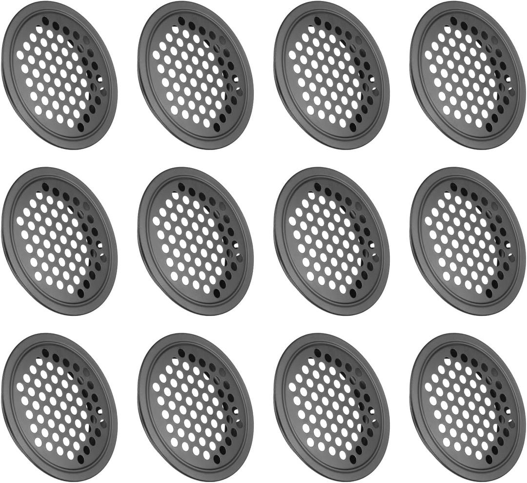 uxcell 12Pcs Air Vents Circular Flat Soffit Vent 50mm/2" Stainless Steel Round Vent Mesh Hole Louver for Bathroom Home, Office, Kitchen, Cabinet, Wardrobe, Black