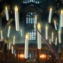 Homemory Hanging Floating Candles with Wand Remote and String, 12 Pcs Flying Flameless LED Taper Candles Warm White Light, Battery Operated Window Candles with Wand for Halloween Christmas Party