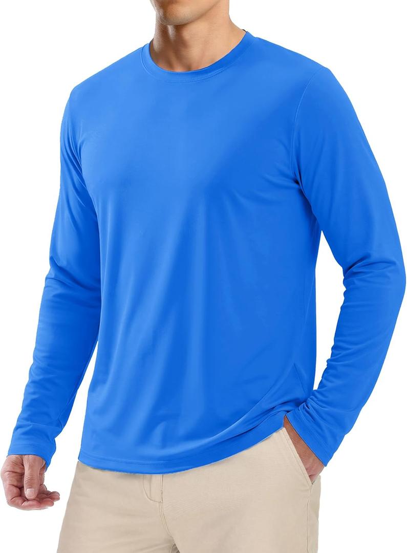MAGCOMSEN Men's UPF 50+ Shirts Long Sleeve UV Protection Quick Dry T-Shirt Rash Guard for Fishing Running Beach (Medium, Azure)