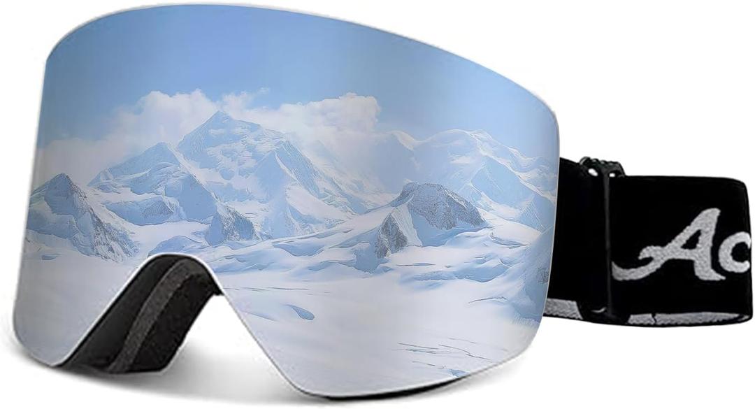 2 x Skiing Motocross Goggles,Racing Riding Goggles ATV Dirt Bike,Ventilation Anti-Fog UV Impact Resistant for Adult (Magnetic Series, Black Frame and Silver Lenses)