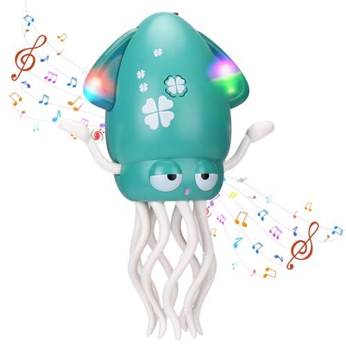 Vodolo Magic Electric Dancing Octopus Toy with Led Light and Music,Automatic Evasion Crawling Dancing Octopus Musical Toys with Fishing Rod,Dancing Squid Toy Baby Must Haves Tummy Time Baby Toys,Green