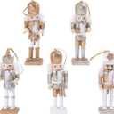 2 x 1 Set Christmas Nutcracker Ornaments Gold and Silver Glittered Christmas Soldier Nutcracker Wooden Figurine Collectible Decoration for Xmas Holiday Party Decor