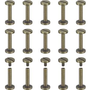 uxcell 25Pack Brass Chicago Screws, 20x10mm Flat Head Screw Back Binding Post Nail Stud Rivets for DIY Leather Craft Belt Strap, Bronze