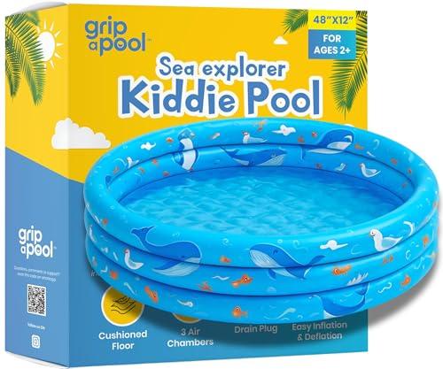 Inflatable Kiddie Pool for Toddlers, 48"X12" Round Plastic Blow Up Kids Swimming Pool, Outdoor Water Play, Ball Pit Toys for Kids Age 2 3 4 5, Summer Essential Baby Splash Pools with Cushioned Floor