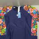 Halcurt Women Plus Size Rash Guard Short Sleeve Swim Shirt with Built in Bra UPF50+ Swimsuit Top with Pockets Navy Colorful Florals 2X