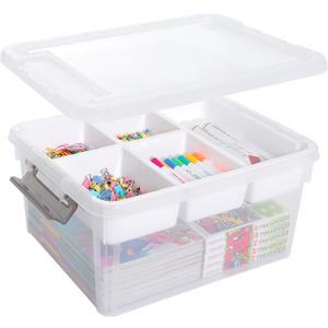 Citylife 17 QT Plastic Storage Box with Removable Tray Craft Organizers and Storage Clear Storage Container for Organizing Bead, Tool, Sewing, Playdoh (17 Qt- 1 Pack)