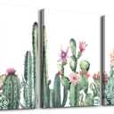 Canvas Wall Art For Living Room Bathroom Wall Decor For Bedroom Kitchen Artwork Canvas Prints Green Succulent Cactus Painting 16" X 24" 3 Pieces Modern Framed Office Home Decorations Family Picture