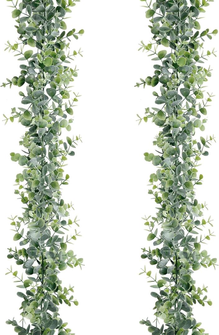 Sggvecsy Artificial Eucalyptus Garland 2 Pack Fake Eucalyptus Greenery Garland Faux Hanging Plants Artificial Vines, 6 Feet/Strand for Wedding Backdrop Arch Wall Table Party Outdoor Festival Decor