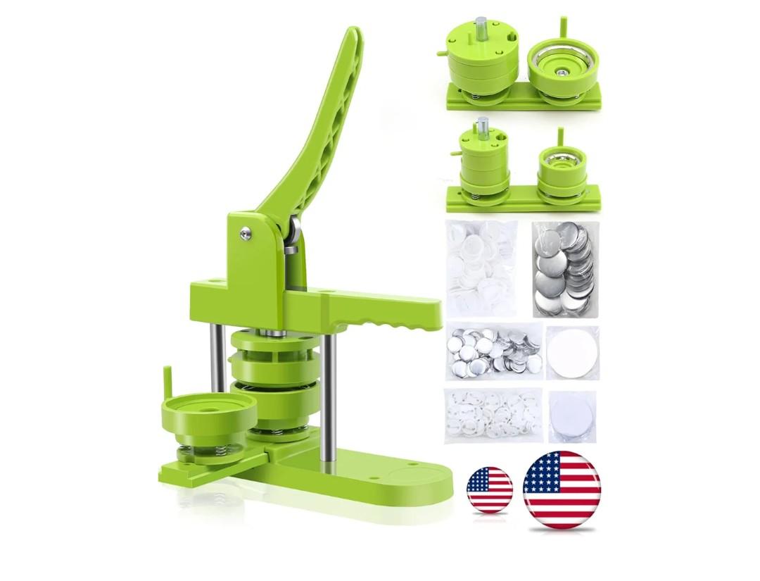 Button Maker Machine Multiple-Sizes - Pin Maker Machine 1.25 inch+2.25 inch, Interchangeable Button-models Badge Button Press Machine with 200 Sets 32+58mm Button Maker Supplies&Circle Cutter