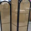 3 Panel Room Divider Screen and Folding Panel Screen in Arch Shape and High Low Design,Double Sided Rattan Divider for Room Separation,70.9" H x 53.1" W