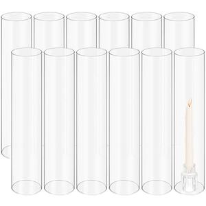 12 PCS Clear Glass Hurricane Candle Holder Sleeve，D:2.5" H:6" Bottomless Cylinder Glass Candleholder, Open Flame Candle Chimney Tube Cover, Open Ended Candle Shade