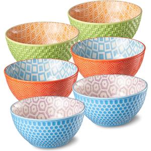 12 Oz Dessert Bowls Set of 6, 4.8 Inch Small Porcelain Ice Cream Bowls Set, Colorful Ceramic Cereal Bowls for Side Dishes, Dip, Snack, Rice, Soup, Portion, Fruits, Microwave and Dishwasher Safe